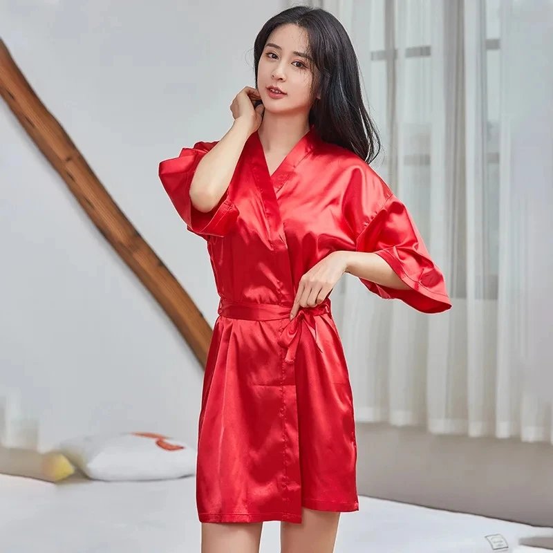 Women Silk Satin Short Night Robe Solid Kimono Robe Fashion Bath Robe Sexy Bathrobe Peignoir Femme Wedding Bride Bridesmaid Robe Women Silk Satin Short Night Robe Solid Kimono Robe Fashion Bath Robe Sexy Bathrobe Peignoir Femme Wedding Bride Bridesmaid Robe