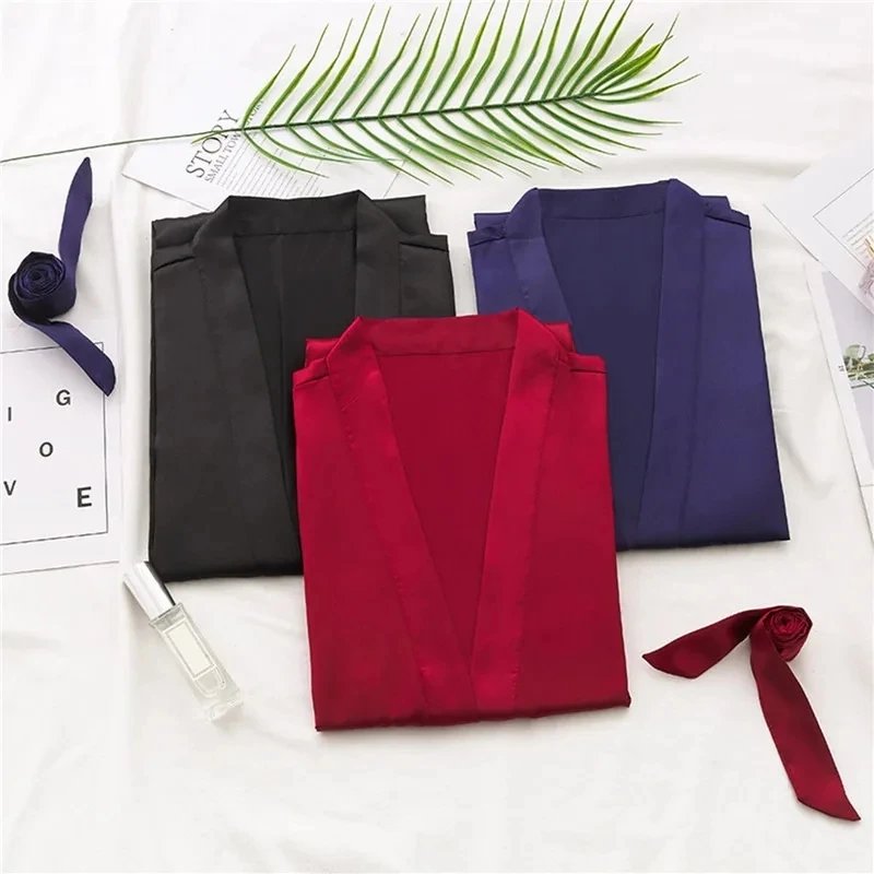 Women Silk Satin Short Night Robe Solid Kimono Robe Fashion Bath Robe Sexy Bathrobe Peignoir Femme Wedding Bride Bridesmaid Robe Women Silk Satin Short Night Robe Solid Kimono Robe Fashion Bath Robe Sexy Bathrobe Peignoir Femme Wedding Bride Bridesmaid Robe
