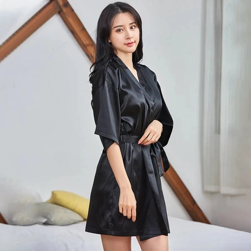 Women Silk Satin Short Night Robe Solid Kimono Robe Fashion Bath Robe Sexy Bathrobe Peignoir Femme Wedding Bride Bridesmaid Robe Women Silk Satin Short Night Robe Solid Kimono Robe Fashion Bath Robe Sexy Bathrobe Peignoir Femme Wedding Bride Bridesmaid Robe