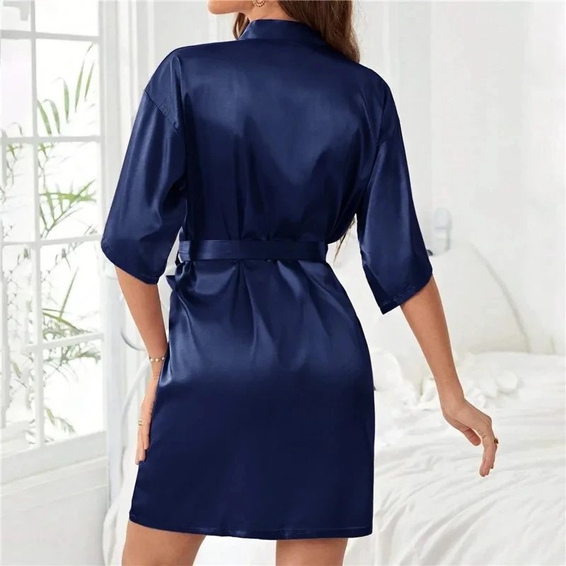 Women Silk Satin Short Night Robe Solid Kimono Robe Fashion Bath Robe Sexy Bathrobe Peignoir Femme Wedding Bride Bridesmaid Robe Women Silk Satin Short Night Robe Solid Kimono Robe Fashion Bath Robe Sexy Bathrobe Peignoir Femme Wedding Bride Bridesmaid Robe