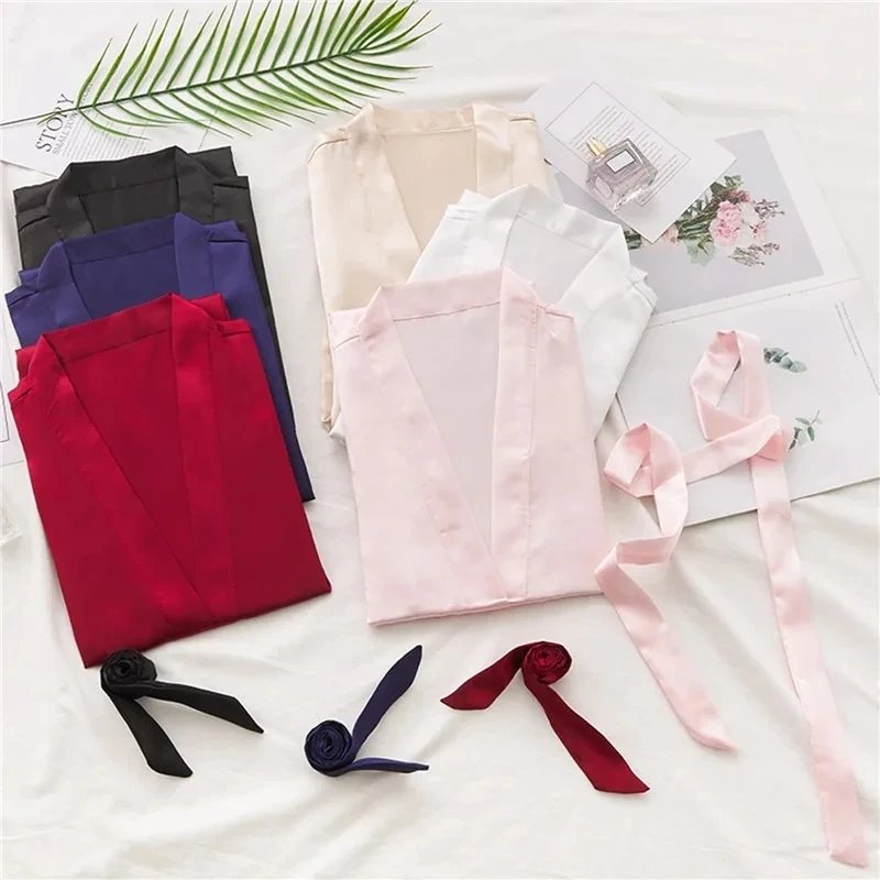 Women Silk Satin Short Night Robe Solid Kimono Robe Fashion Bath Robe Sexy Bathrobe Peignoir Femme Wedding Bride Bridesmaid Robe Women Silk Satin Short Night Robe Solid Kimono Robe Fashion Bath Robe Sexy Bathrobe Peignoir Femme Wedding Bride Bridesmaid Robe