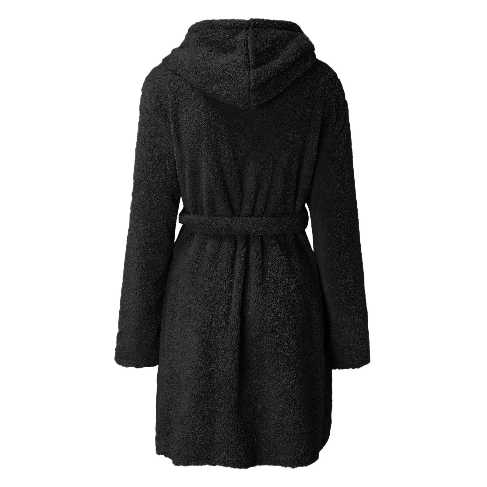 Women Winter Warm Hooded Plush Flannel Thicken Kimono Bathrobe Home Clothes Long Sleeved Short Robe Sleepwear Nightwear