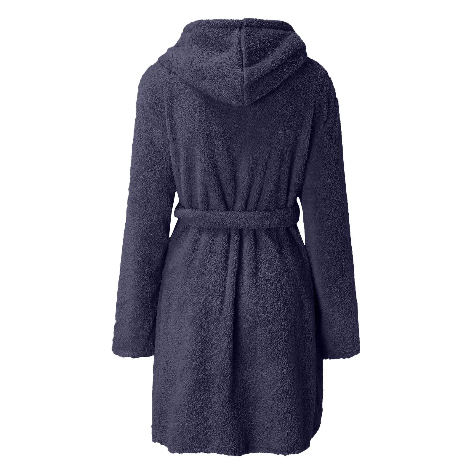 Women Winter Warm Hooded Plush Flannel Thicken Kimono Bathrobe Home Clothes Long Sleeved Short Robe Sleepwear Nightwear