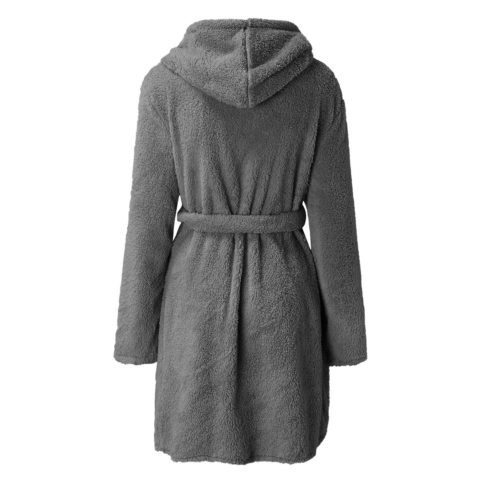 Women Winter Warm Hooded Plush Flannel Thicken Kimono Bathrobe Home Clothes Long Sleeved Short Robe Sleepwear Nightwear
