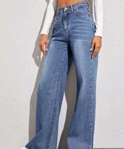 Slouchy Jeans Women High Waist Blue Jeans for Women Washed Zipper Fly Ankle Length Denim Pants Straight Leg Ladies Casual Jeans