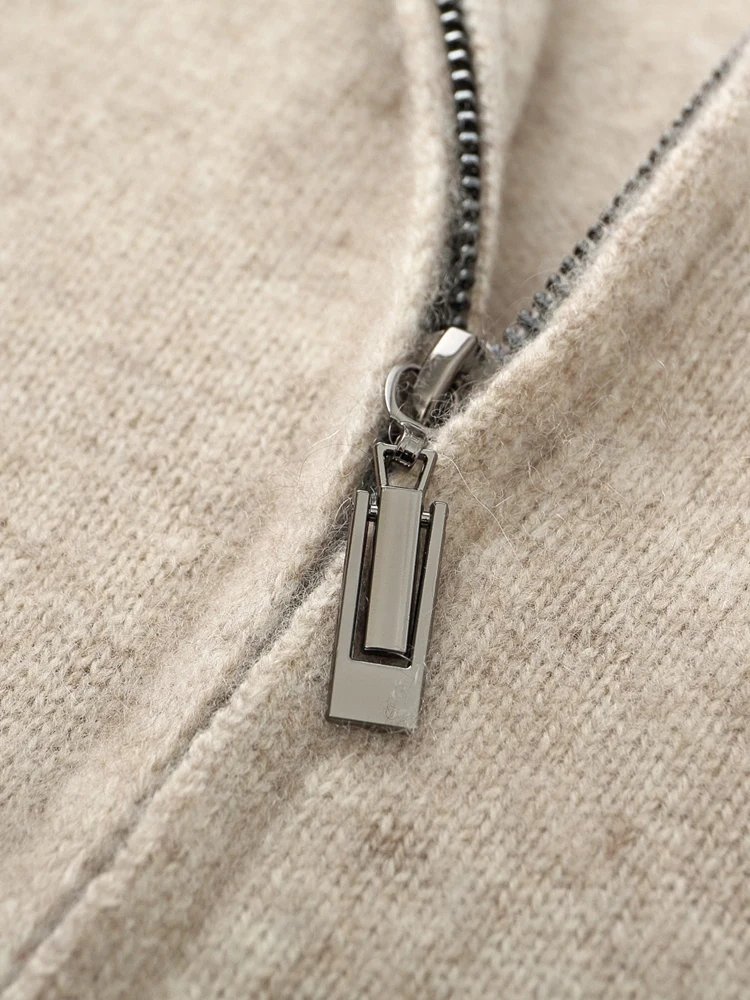 Autumn Winter Men's Woo Cardigan Zippers Mock Neck Long Sleeve Cashmere Sweater 100% Merino Wool Knitwear Thick Soft Clothing