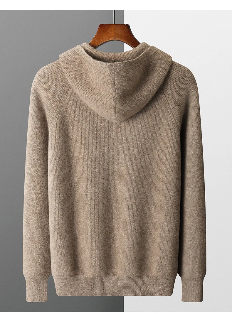 Autumn and Winter 100% Merino Wool Men's Hooded Cardigan Thickened Knit Large-size Jacket Casual Long Sleeved Sportswear Coat Autumn and Winter 100% Merino Wool Men's Hooded Cardigan Thickened Knit Large-size Jacket Casual Long Sleeved Sportswear Coat