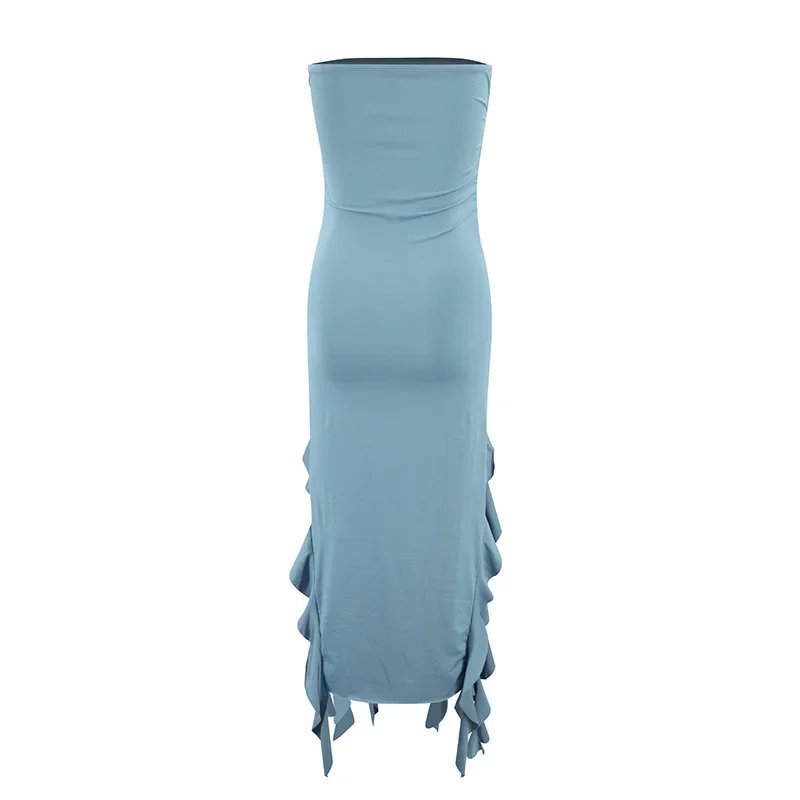 BWQ Long Dresses For Women Slit Sexy Bodycon Sleeveless Jellyfish Dress Hot Girls Fashion Off The Shoulders Maxi Dress Woman
