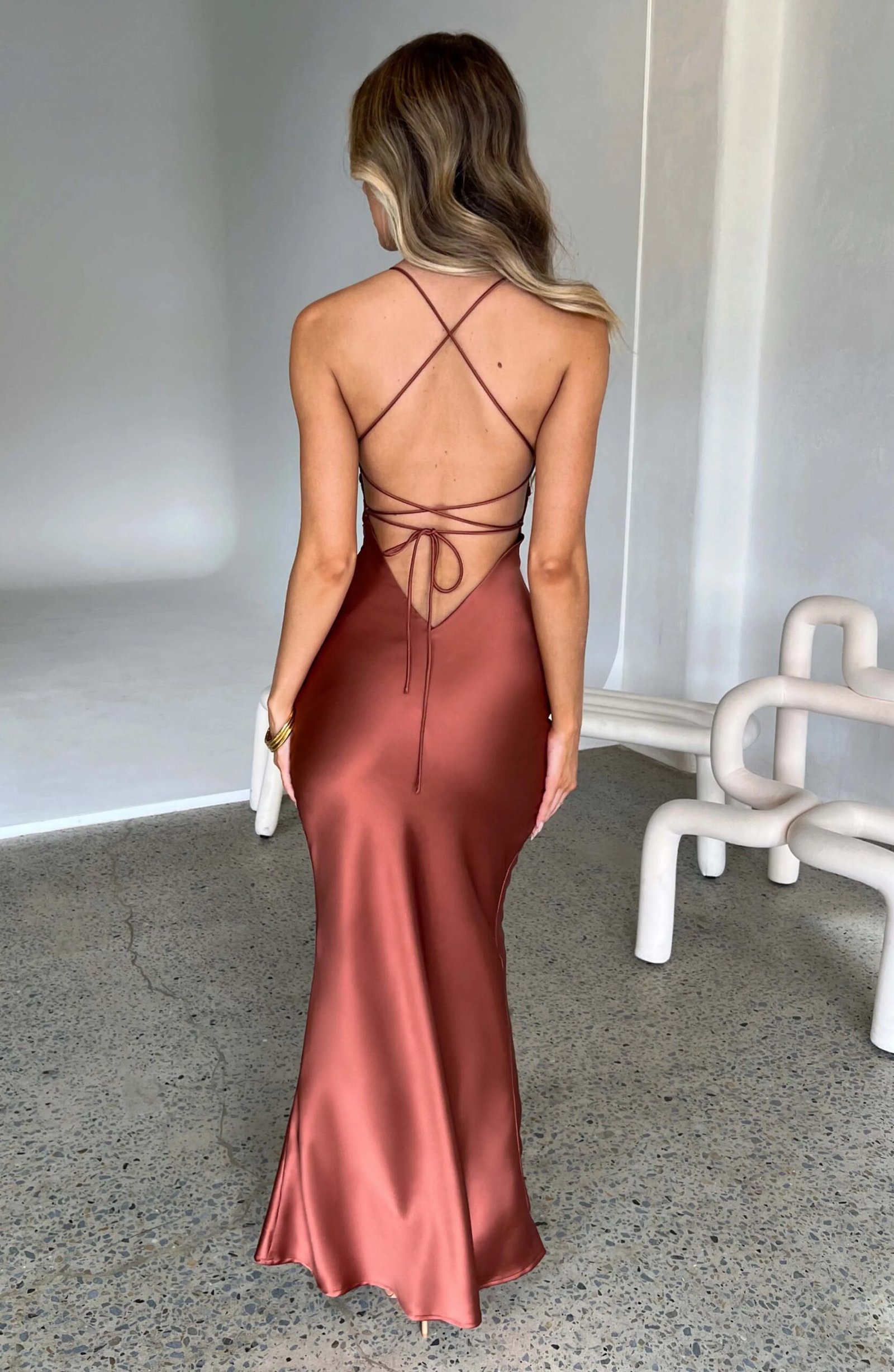 Articat Satin Backless Lace Up Mermaid Slip Dress Women Sweetheart Neck Sexy Slim Bodycon Dresses Elegant Silk Gown Partywear