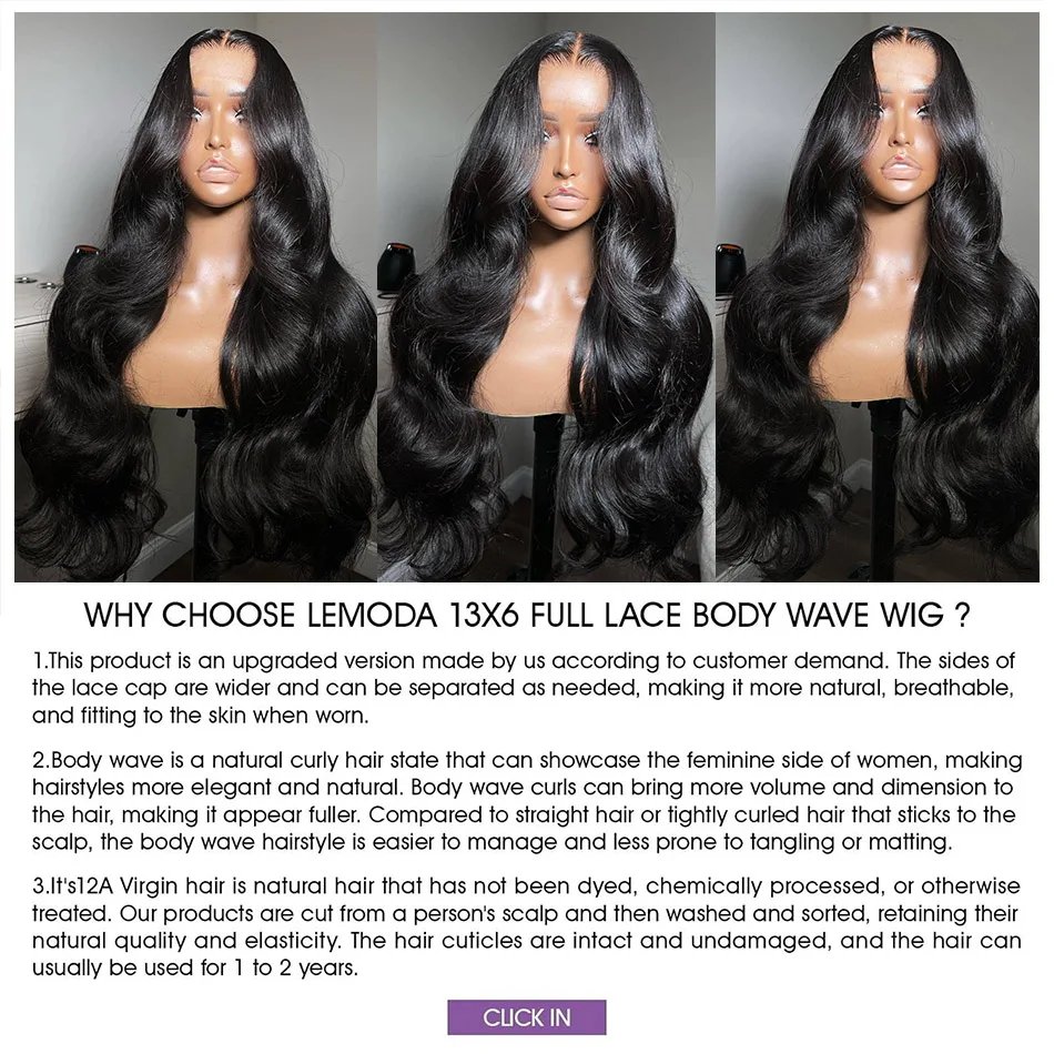 Lemoda 210% Density 13x6 Full Frontal Virgin Human Hair Wigs Body Wave HD Transparent Lace Front Wigs Pre Plucked Brazilian 12A Lemoda 210% Density 13x6 Full Frontal Virgin Human Hair Wigs Body Wave HD Transparent Lace Front Wigs Pre Plucked Brazilian 12A