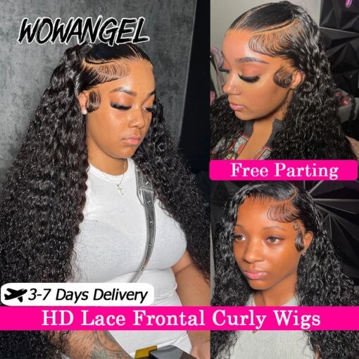 Wow Angel 13x6 HD Lace Frontal Wigs Water Wave Wigs Pre Plucked Human Hair Wigs Melt Skins Curly Brazilian Hair For Women