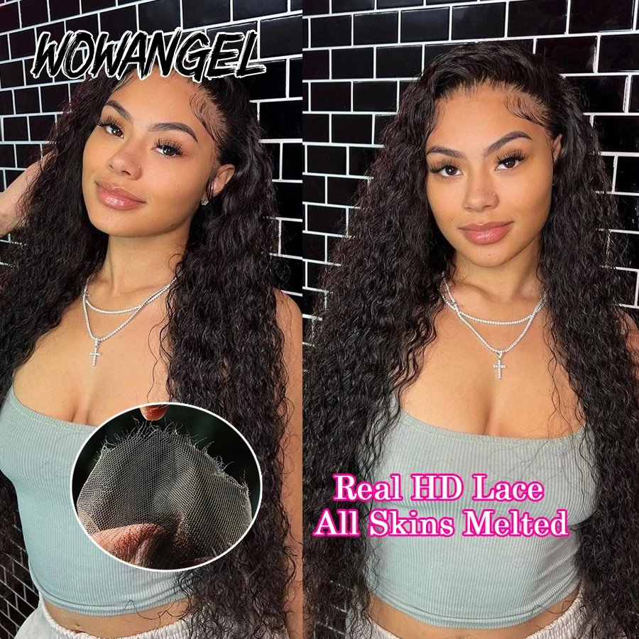 Wow Angel 13x6 HD Lace Frontal Wigs Water Wave Wigs Pre Plucked Human Hair Wigs Melt Skins Curly Brazilian Hair For Women Wow Angel 13x6 HD Lace Frontal Wigs Water Wave Wigs Pre Plucked Human Hair Wigs Melt Skins Curly Brazilian Hair For Women