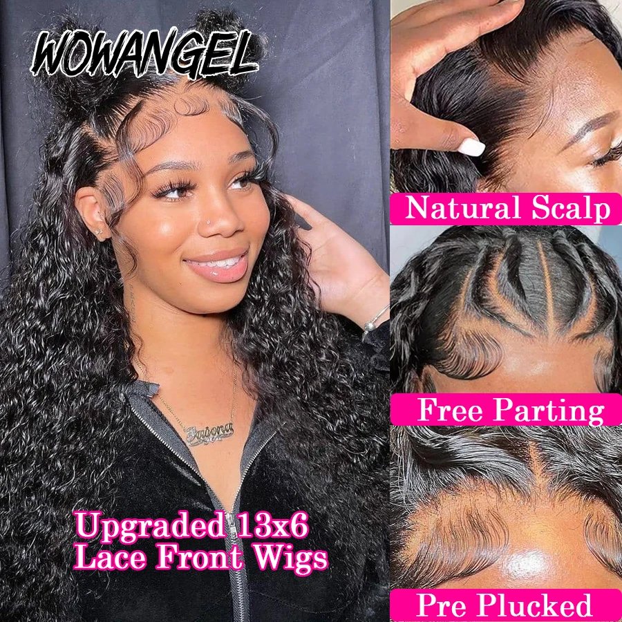 Wow Angel 13x6 HD Lace Frontal Wigs Water Wave Wigs Pre Plucked Human Hair Wigs Melt Skins Curly Brazilian Hair For Women Wow Angel 13x6 HD Lace Frontal Wigs Water Wave Wigs Pre Plucked Human Hair Wigs Melt Skins Curly Brazilian Hair For Women