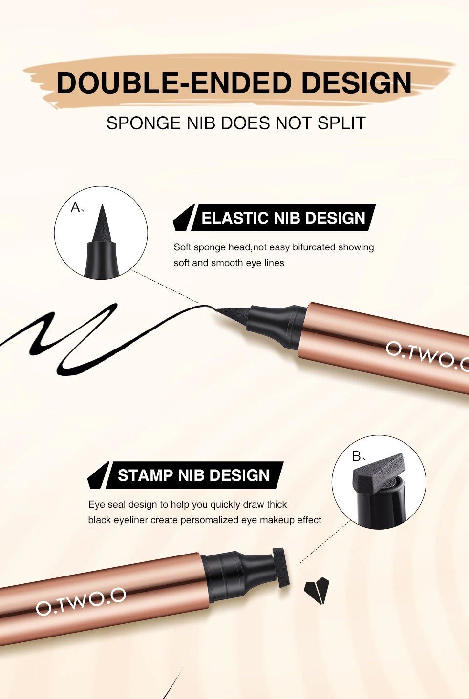 O.TWO.O Eyeliner Stamp Black Liquid Eyeliner Pen Waterproof Fast Dry Double-ended Eye Liner Pencil Make-up for Women Cosmetics O.TWO.O Eyeliner Stamp Black Liquid Eyeliner Pen Waterproof Fast Dry Double-ended Eye Liner Pencil Make-up for Women Cosmetics