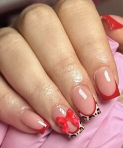 Alternative view of 24Pcs Short Coffin False Nails with 3D Bow Dark Y2K Nail Art Animal Print Design Stick on Fake Nails Wearable  Acrylic Nail Tips