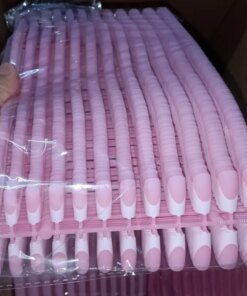 120pcs Pink French Tip Press-On Nails Medium Length Square Shape With Glossy Finish False Nails Full Cover Pre-Shaped Fake Nails