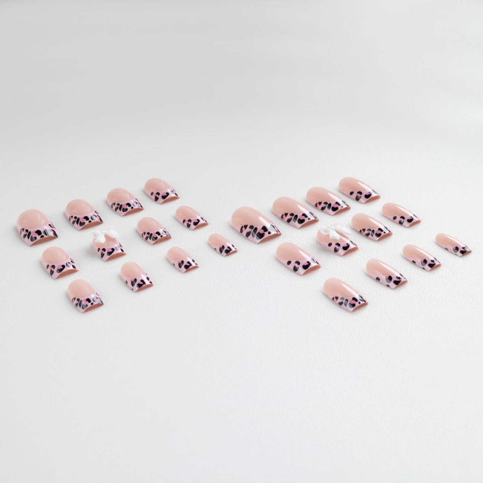 24Pcs Mid Long Pink Leopard Fake Nails with Bow Design Press on Nails Square Wearable French False Nail Full Cover Manicure Tips 24Pcs Mid Long Pink Leopard Fake Nails with Bow Design Press on Nails Square Wearable French False Nail Full Cover Manicure Tips