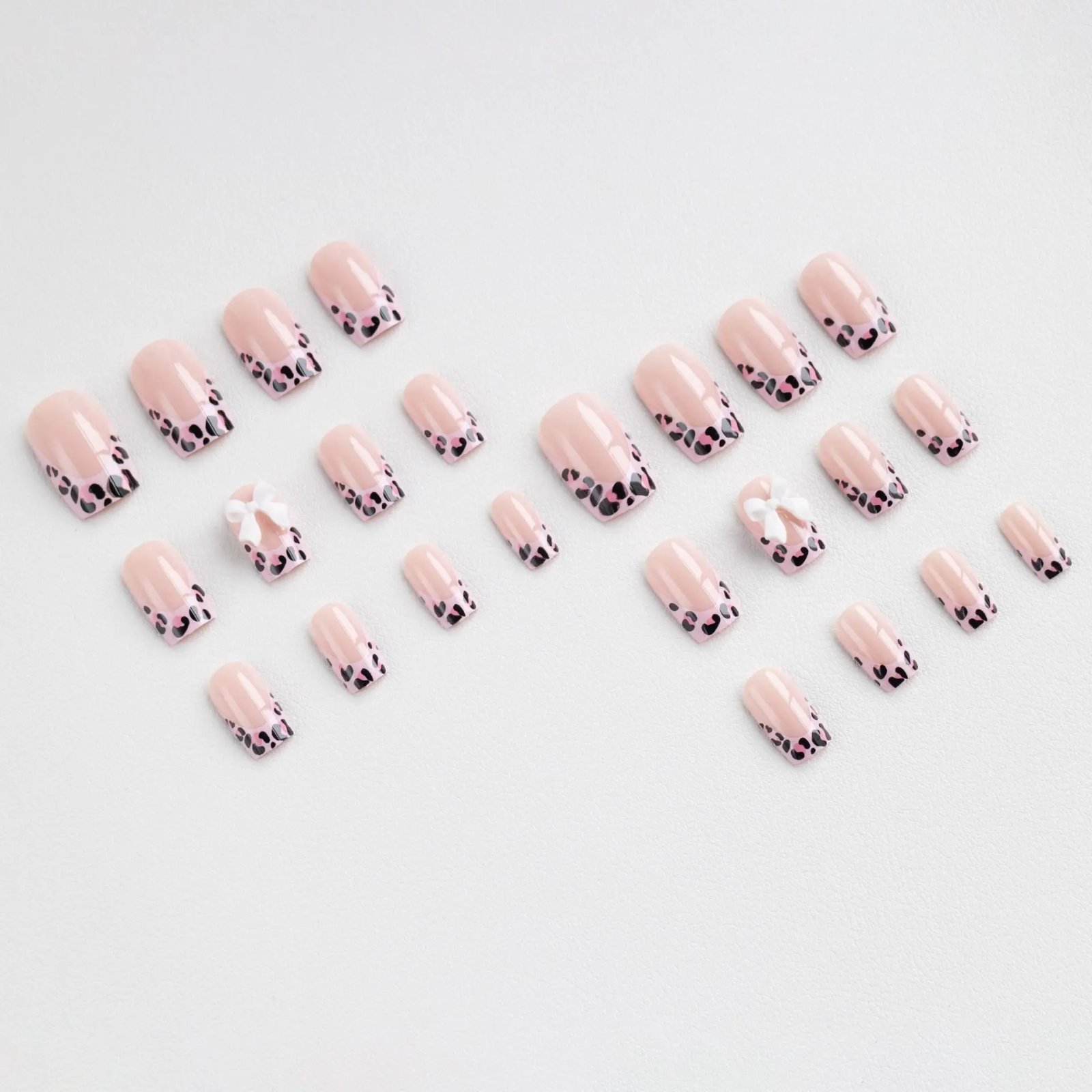 24Pcs Mid Long Pink Leopard Fake Nails with Bow Design Press on Nails Square Wearable French False Nail Full Cover Manicure Tips 24Pcs Mid Long Pink Leopard Fake Nails with Bow Design Press on Nails Square Wearable French False Nail Full Cover Manicure Tips