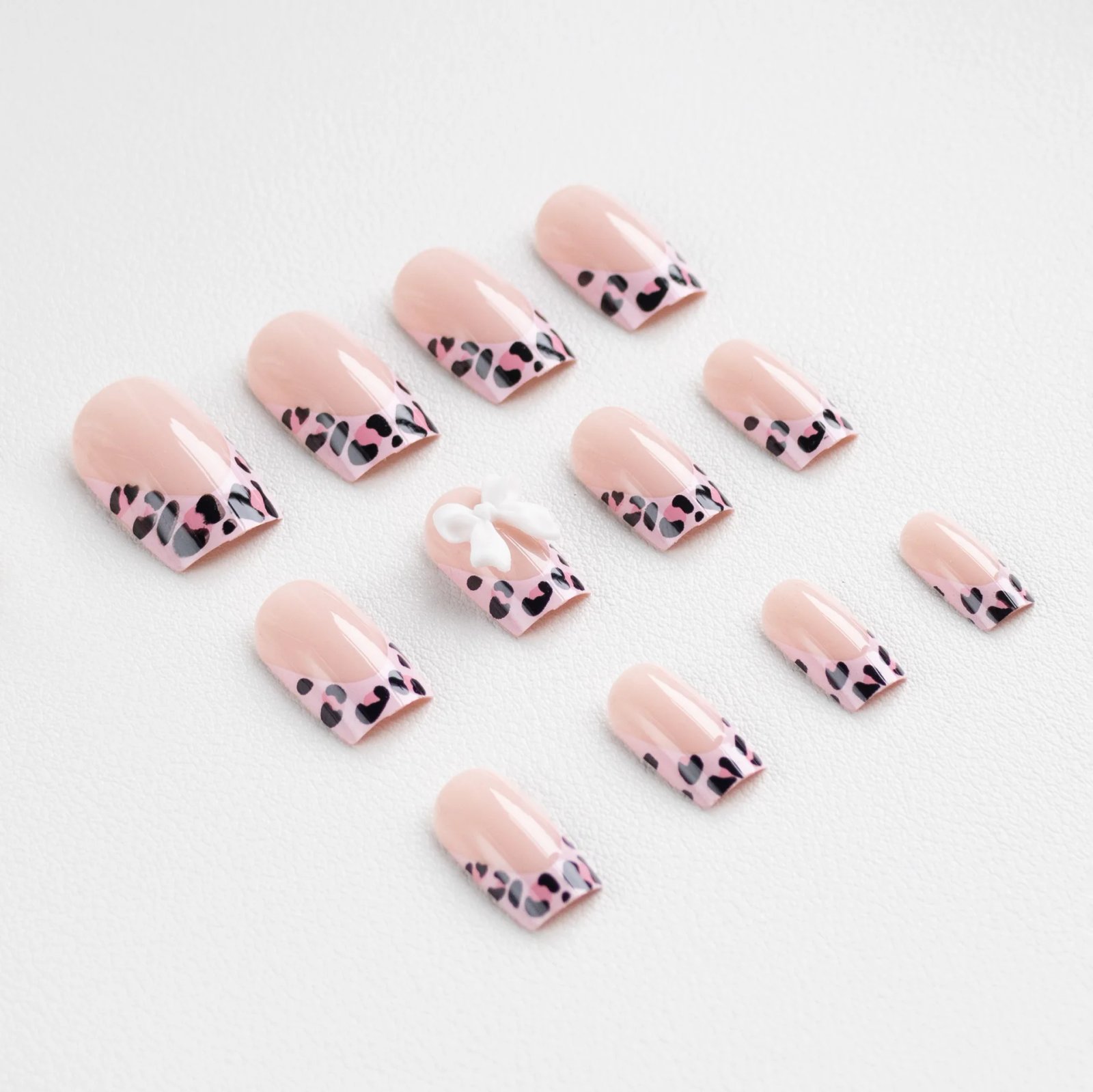 24Pcs Mid Long Pink Leopard Fake Nails with Bow Design Press on Nails Square Wearable French False Nail Full Cover Manicure Tips 24Pcs Mid Long Pink Leopard Fake Nails with Bow Design Press on Nails Square Wearable French False Nail Full Cover Manicure Tips
