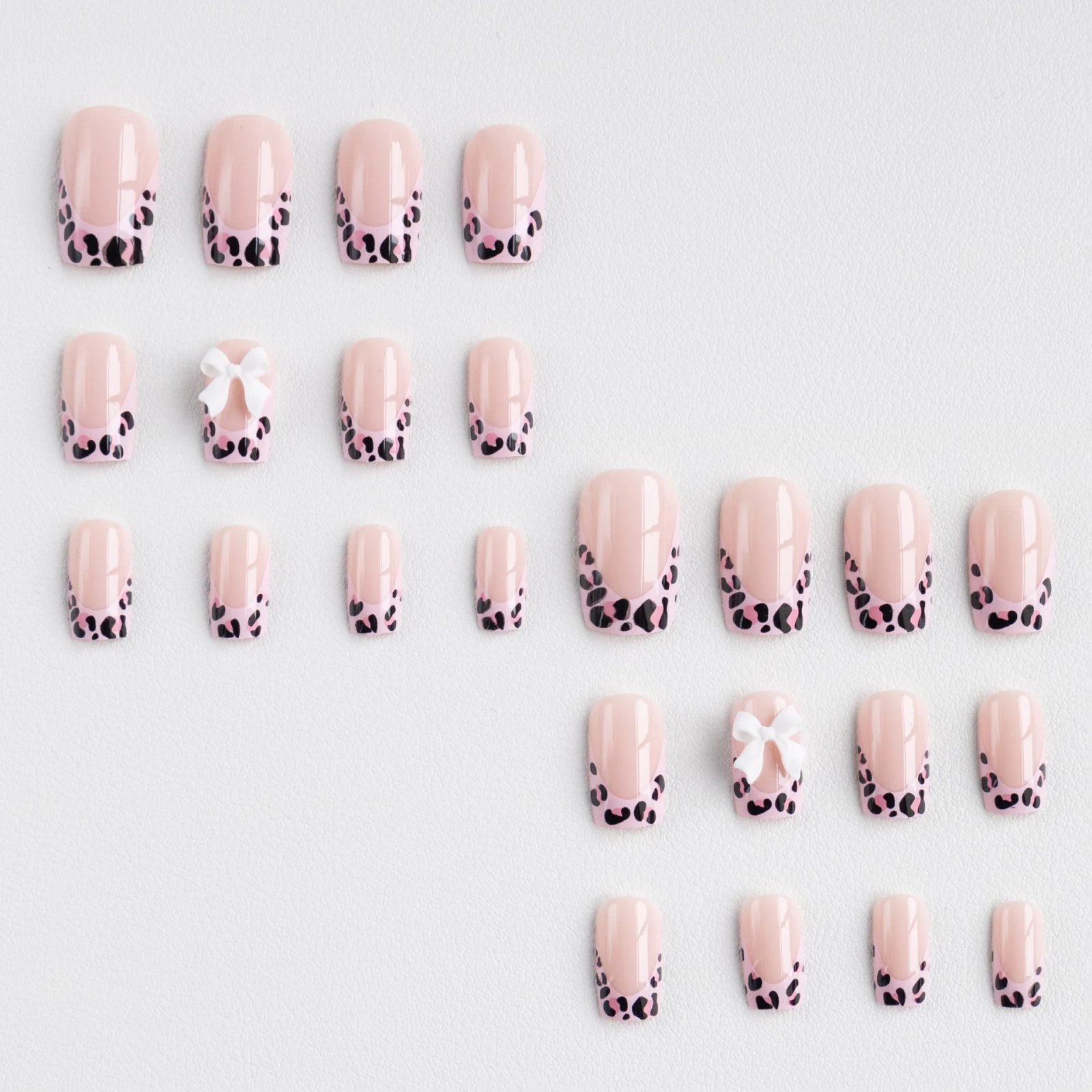 24Pcs Mid Long Pink Leopard Fake Nails with Bow Design Press on Nails Square Wearable French False Nail Full Cover Manicure Tips 24Pcs Mid Long Pink Leopard Fake Nails with Bow Design Press on Nails Square Wearable French False Nail Full Cover Manicure Tips