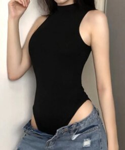 Summer Solid Sexy Women Sleeveless Bodycon Sexy Black Body Tops Fashion Streetwear Vintage Y2k Gothic Bodysuits Clothing