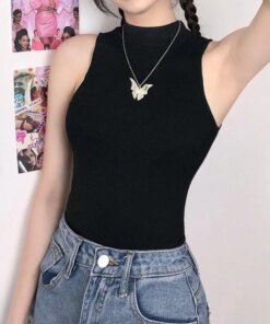 Alternative view of Summer Solid Sexy Women Sleeveless Bodycon Sexy Black Body Tops Fashion Streetwear Vintage Y2k Gothic Bodysuits Clothing