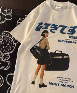 Oversized T-Shirt Hip Hop Women T Shirt Clothes Kanji Print Tshirt Short Sleeve Loose Streetwear Harajuku Tops Y2k Tees