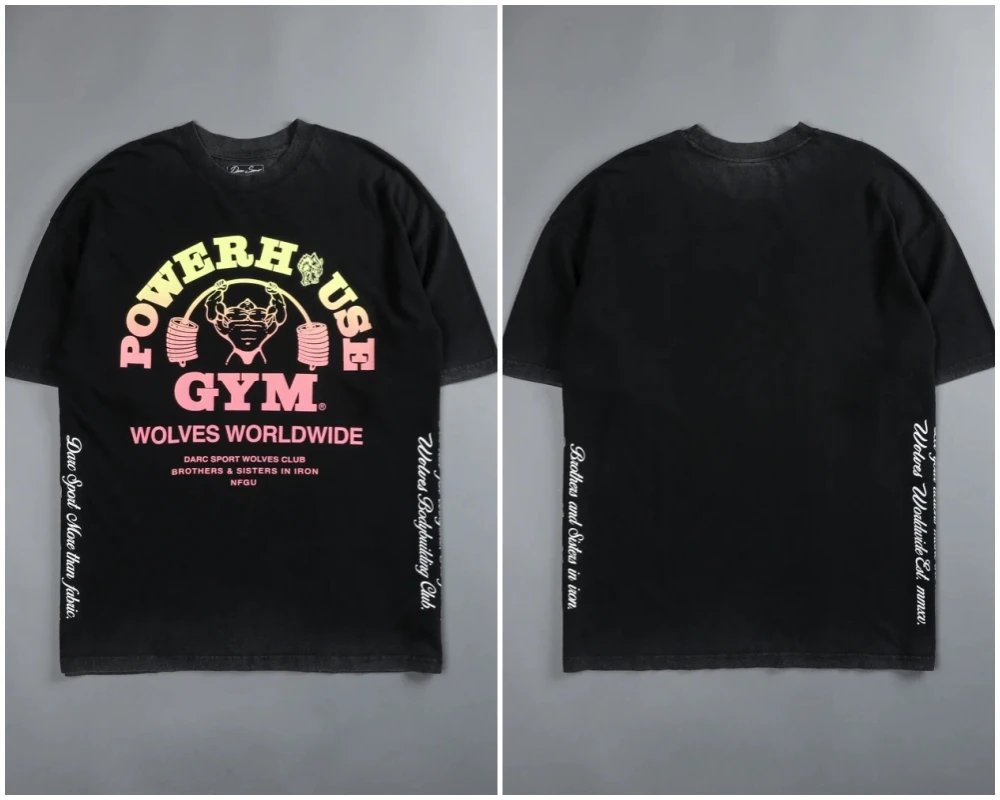 WOLVES OVERSIZED TEE Men's Hip Hop 230gsm T-shirt Summer 100% Cotton Brand Printed Men's T-shirt Street Unisex Short Sleeve Tops