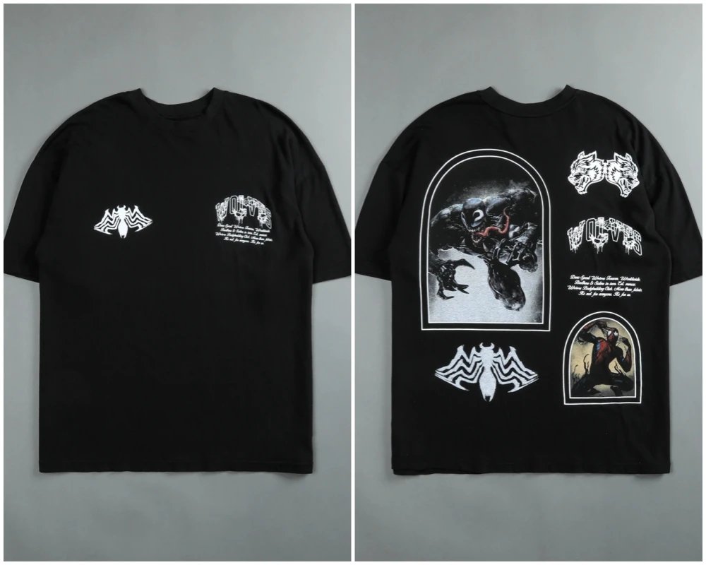 WOLVES OVERSIZED TEE Men's Hip Hop 230gsm T-shirt Summer 100% Cotton Brand Printed Men's T-shirt Street Unisex Short Sleeve Tops