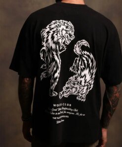 WOLVES OVERSIZED TEE Men's Hip Hop 230gsm T-shirt Summer 100% Cotton Brand Printed Men's T-shirt Street Unisex Short Sleeve Tops