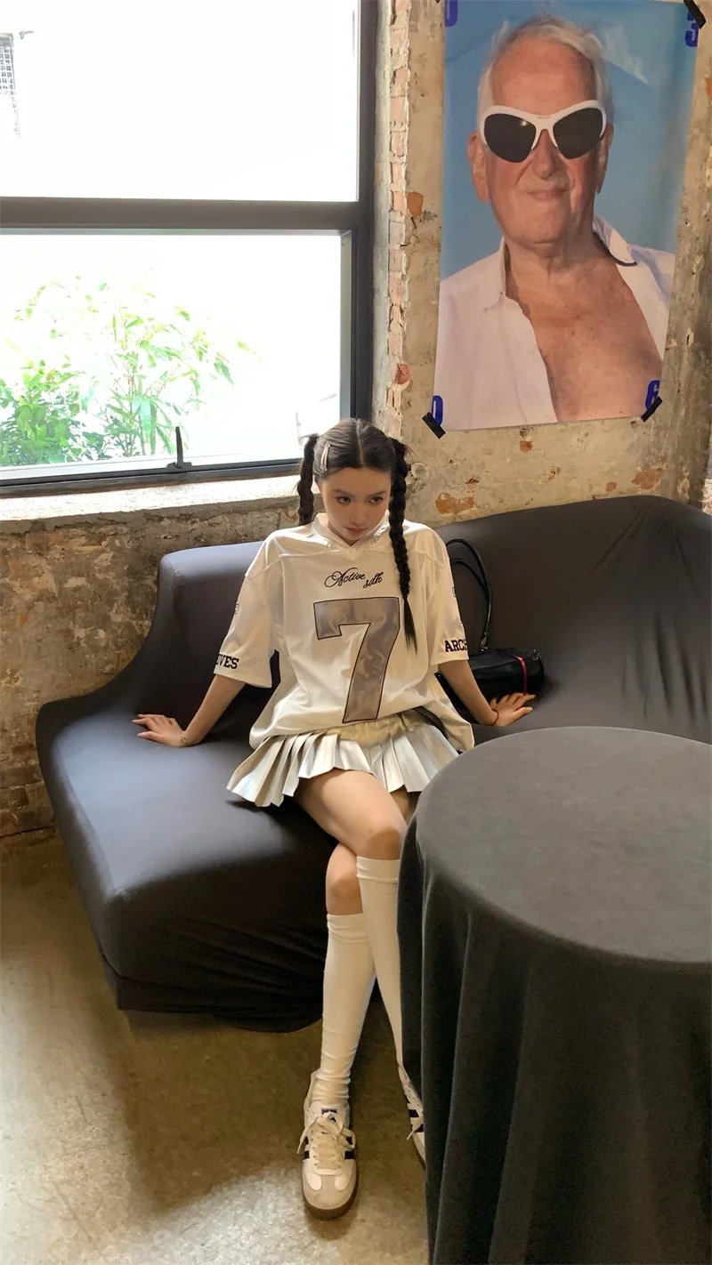 ADAgirl Y2k Sports Women's Oversize T-shirts Hip Hop Number Graphic Short Sleeve Tops Silvery Quick Drying Casual Basketball Tee