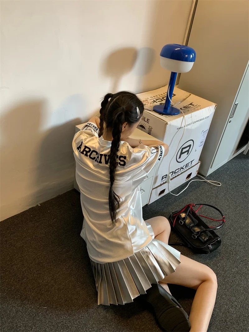 ADAgirl Y2k Sports Women's Oversize T-shirts Hip Hop Number Graphic Short Sleeve Tops Silvery Quick Drying Casual Basketball Tee