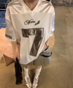 ADAgirl Y2k Sports Women's Oversize T-shirts Hip Hop Number Graphic Short Sleeve Tops Silvery Quick Drying Casual Basketball Tee