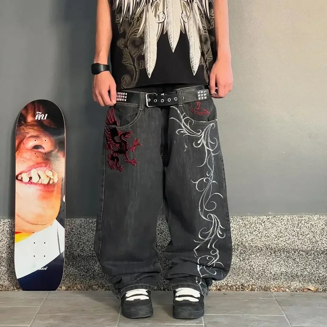 2024 New Harajuku Pants Trend Y2k Hip-hop Retro Minimalist Street Fashion Casual Loose Denim Pants Young Straight Wide-leg Pants
