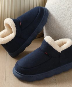 Bebealy Warm Winter Fur Men Slippers Indoor Fluffy Plush Men Shoes Outdoor Casual House Ankle Boots For Men Non-slip Soft Shoes