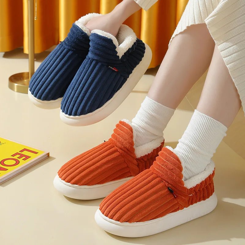 Shevalues Winter Men Slippers Short Plush Men Cotton Boots Indoor Fluffy House Fur Slippers Men Casual Soft Fur Furry Men Shoes