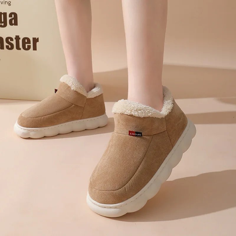 Shevalues Winter Men Slippers Short Plush Men Cotton Boots Indoor Fluffy House Fur Slippers Men Casual Soft Fur Furry Men Shoes