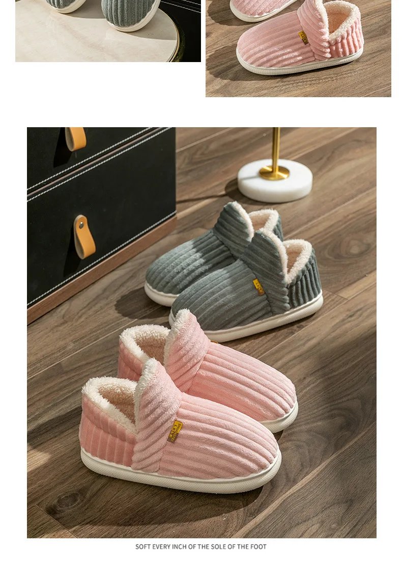 Shevalues Winter Men Slippers Short Plush Men Cotton Boots Indoor Fluffy House Fur Slippers Men Casual Soft Fur Furry Men Shoes