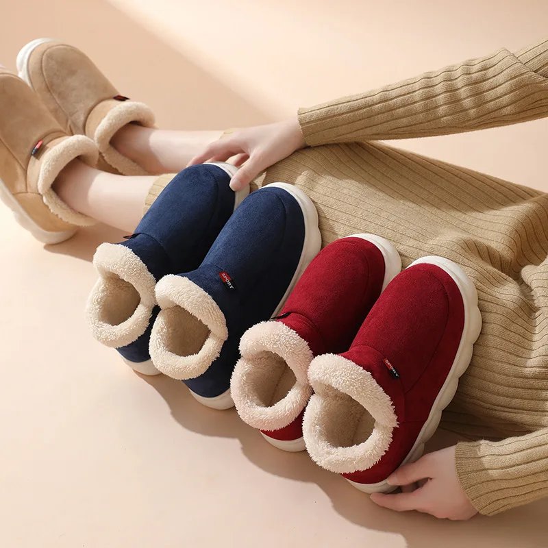 Shevalues Winter Men Slippers Short Plush Men Cotton Boots Indoor Fluffy House Fur Slippers Men Casual Soft Fur Furry Men Shoes
