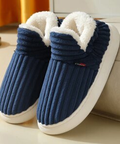 Shevalues Winter Men Slippers Short Plush Men Cotton Boots Indoor Fluffy House Fur Slippers Men Casual Soft Fur Furry Men Shoes