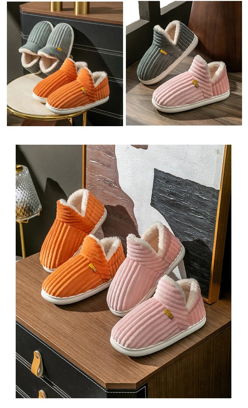 Shevalues Winter Men Slippers Short Plush Men Cotton Boots Indoor Fluffy House Fur Slippers Men Casual Soft Fur Furry Men Shoes