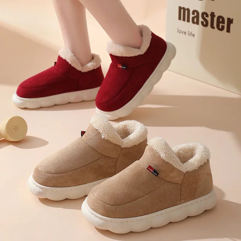 Shevalues Winter Men Slippers Short Plush Men Cotton Boots Indoor Fluffy House Fur Slippers Men Casual Soft Fur Furry Men Shoes