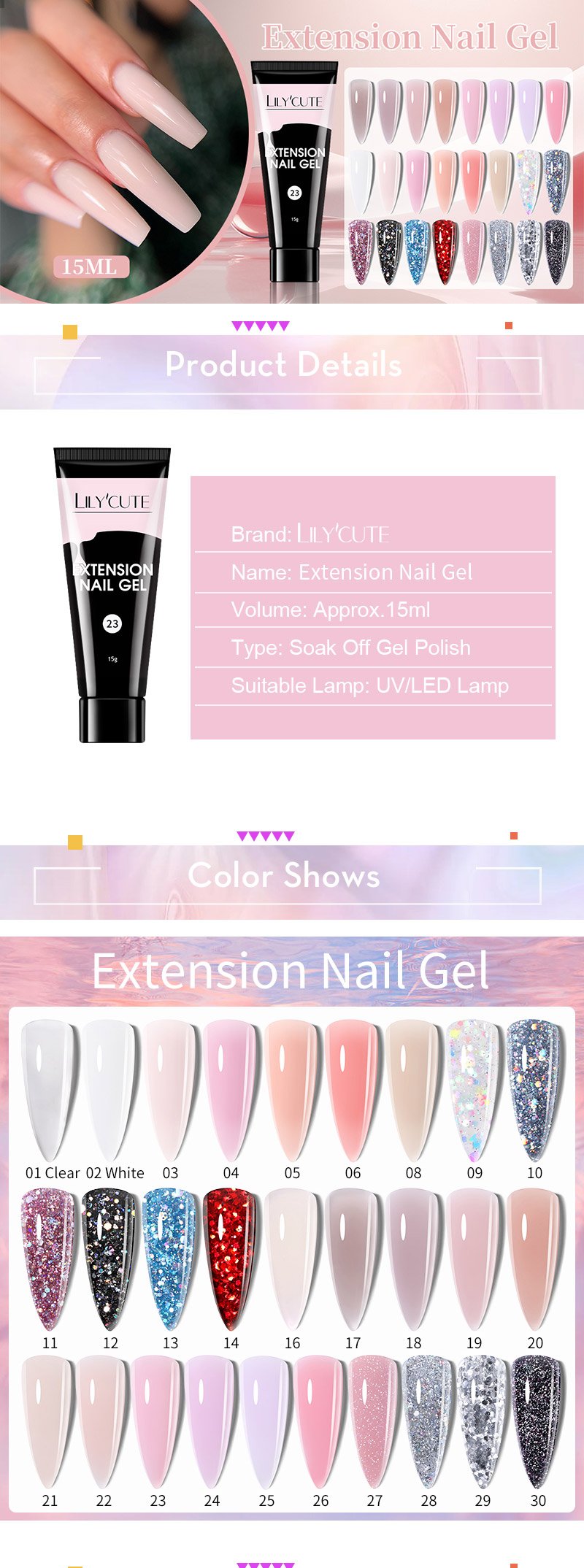LILYCUTE 15ML Quick Extension Gel Nail Polish Milky White Clear Pink Color French Manicure Finger Prolong Nail Hard Gel Varnish
