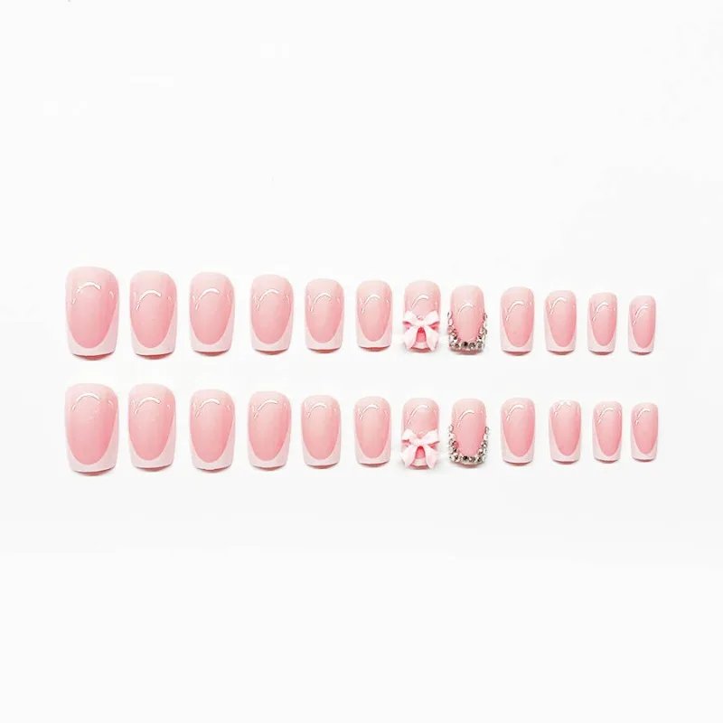 24pc Short Square Fake Nails with Kawaii 3D Pearl Bow Press on Hello Kitty False Nail French Tips Full Cover Acrylic Cute Nails 24pc Short Square Fake Nails with Kawaii 3D Pearl Bow Press on Hello Kitty False Nail French Tips Full Cover Acrylic Cute Nails