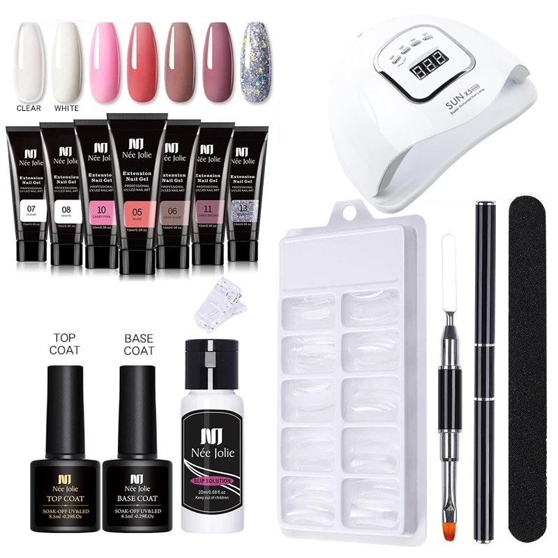 Nail Gel Set with 90W 45PCS UV LED Lamp Dryer Quick Extension Gel Kit All for Manicure Acrylic Building Polygels for Nail Design