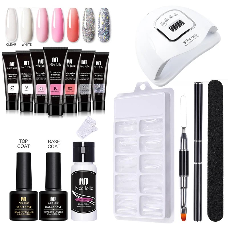 Nail Gel Set with 90W 45PCS UV LED Lamp Dryer Quick Extension Gel Kit All for Manicure Acrylic Building Polygels for Nail Design