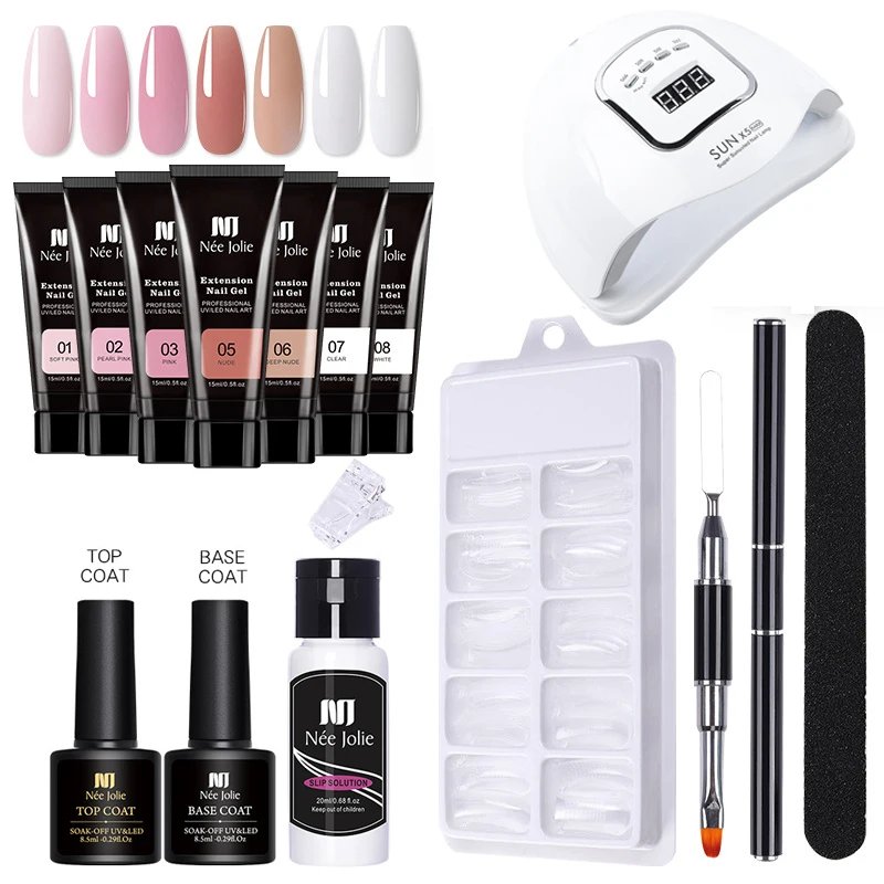 Nail Gel Set with 90W 45PCS UV LED Lamp Dryer Quick Extension Gel Kit All for Manicure Acrylic Building Polygels for Nail Design