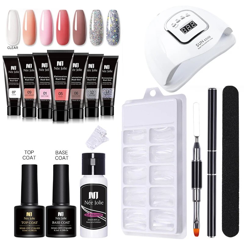 Nail Gel Set with 90W 45PCS UV LED Lamp Dryer Quick Extension Gel Kit All for Manicure Acrylic Building Polygels for Nail Design