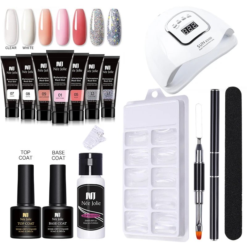 Nail Gel Set with 90W 45PCS UV LED Lamp Dryer Quick Extension Gel Kit All for Manicure Acrylic Building Polygels for Nail Design