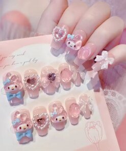 Alternative view of Sanrio Kawaii Pink My Melody Fake Nails 24Pc 3D kuromi Anime Cute Nail Patches False Nail Tips Cartoon Y2K Fashion Press on Nail